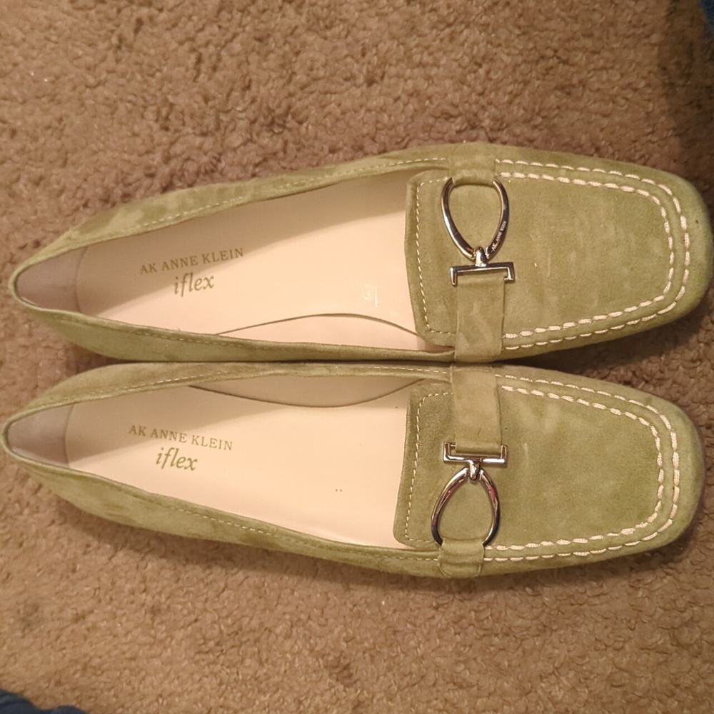 Sage green Anne Klein suede leather flats. Size 10.